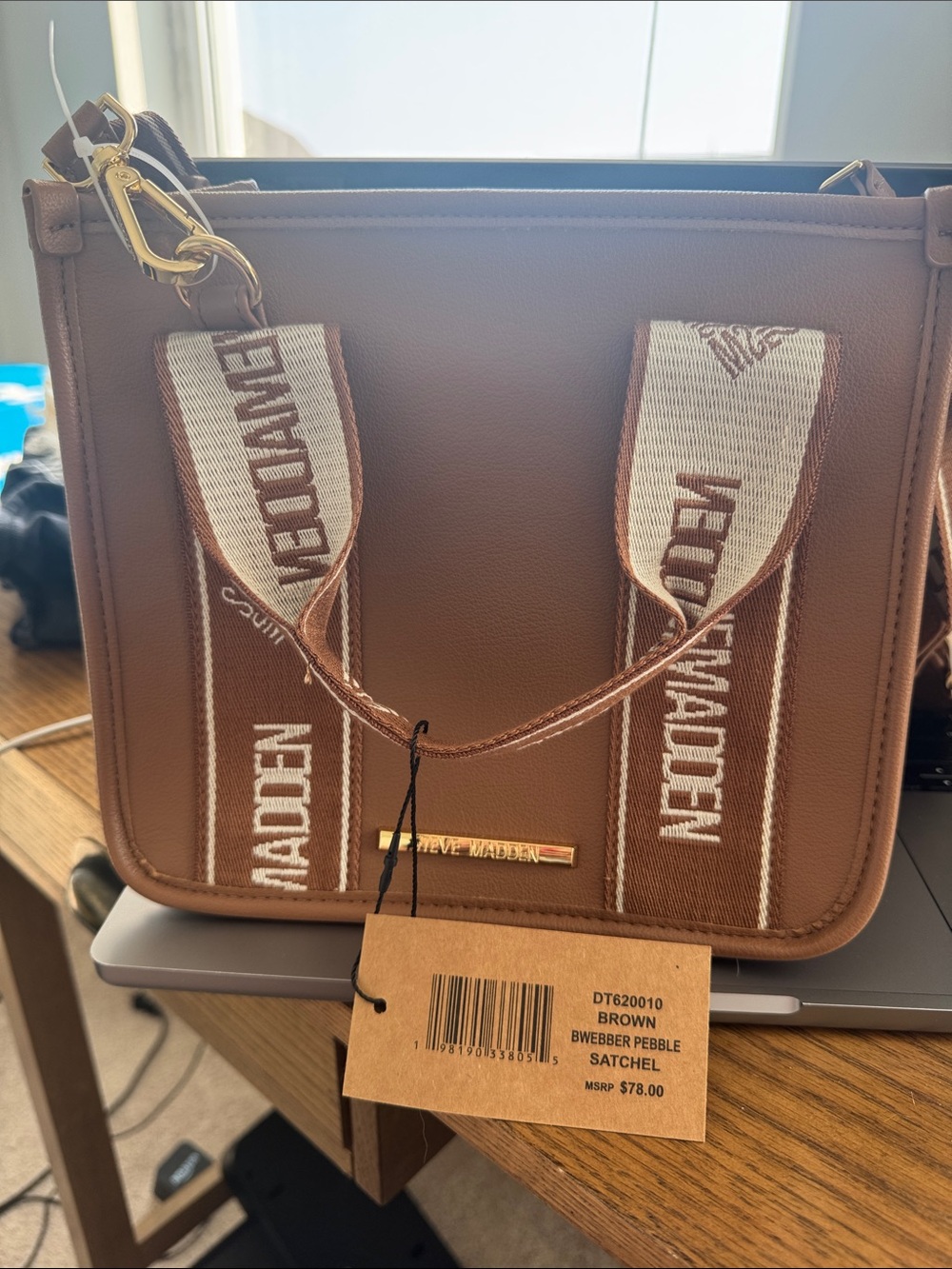 Steve Madden Tan Pebble Satchel with Cream Interior